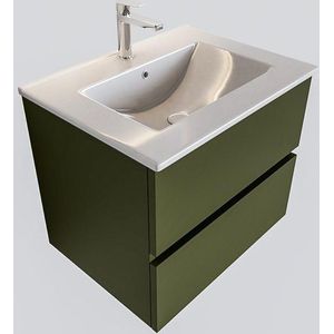 MONDIAZ VICA Badkamermeubelset - 60cm - 2 lades - wasbak Denia midden - 1 kraangat - solid surface army PC75341408