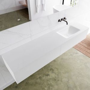 Badkamermeubelset mondiaz lagom 190 cm rechtse waskom solid surface zonder kraangaten mat wit (2 laden)