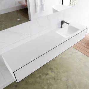 Mondiaz Lagom 190 badmeubel solid surface urban 2 lades Wastafel Cloud rechts 1 kraangat