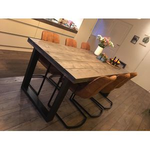 Industriële eettafel, kleur antraciet, 160cm en matzwart slank U-onderstel