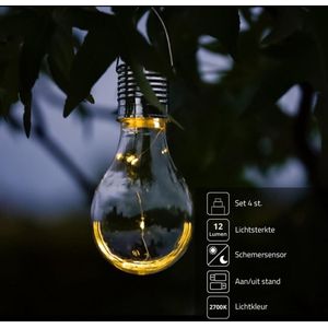 Solar tuinverlichting - Hanglamp vintage gloeilamp look 'Eddy' - Set van 4 stuks - Warm wit licht - Buitenlampen op zonne-energie