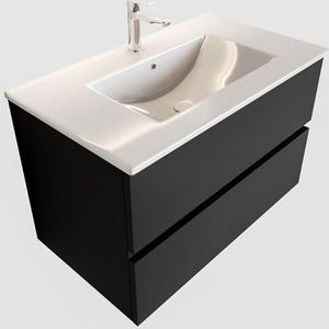 MONDIAZ VICA Badkamermeubelset - 80cm - 2 lades - wasbak Denia midden - 1 kraangat - solid surface urban PC75341492