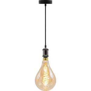 Moderne zwarte glanzende snoerpendel - inclusief XXL LED lamp - unieke croissant spiraal