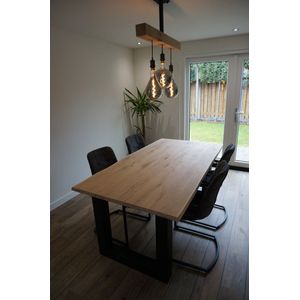 M2-Meubels - Eikenhouten eettafel | 100x200cm | U-poot robuust mat zwart | boomstamrand