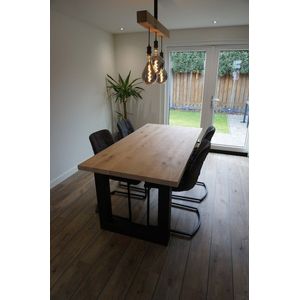 M2-Meubels - Eikenhouten eettafel | 100x200cm | U-poot robuust mat zwart | rechte rand