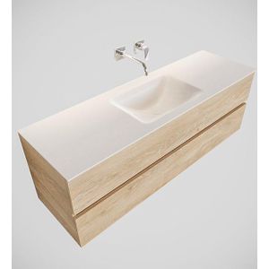 MONDIAZ VICA Badkamermeubelset - 150cm - 2 lades - wasbak Cloud midden - 0 kraangaten - solid surface washed oak PC75341260