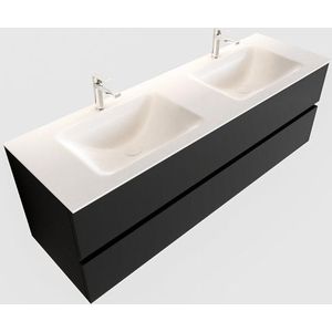 MONDIAZ VICA Badkamermeubelset - 150cm - 2 lades - wasbak Cloud dubbel - 2 kraangaten - solid surface urban PC75341522