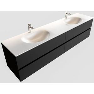 MONDIAZ VICA Badkamermeubelset - 200cm - 4 lades - wasbak Moon dubbel - 2 kraangaten - solid surface urban PC75341701