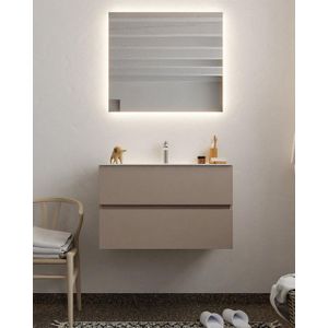 MONDIAZ VICA Badkamermeubelset - 80cm - 2 lades - wasbak Cloud midden - 1 kraangat - solid surface smoke NV76341951