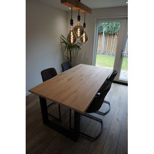 M2-Meubels - Eikenhouten eettafel | 90x180cm | U-poot slank mat zwart | boomstamrand