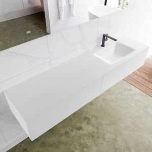 Badkamermeubelset mondiaz lagom 180 cm rechtse waskom solid surface met 1 kraangat mat wit (2 laden)