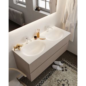 MONDIAZ VICA Badkamermeubelset - 120cm - 2 lades - wasbak Moon dubbel - 2 kraangaten - solid surface smoke NV76341933