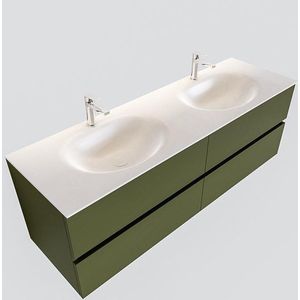 MONDIAZ VICA Badkamermeubelset - 150cm - 4 lades - wasbak Moon dubbel - 2 kraangaten - solid surface army PC75341458