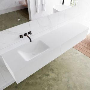 Badkamermeubelset mondiaz lagom 190 cm linkse waskom solid surface zonder kraangaten mat wit (2 laden)