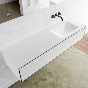 Badkamermeubelset mondiaz lagom 150 cm rechtse wastafel solid surface zonder kraangaten mat wit