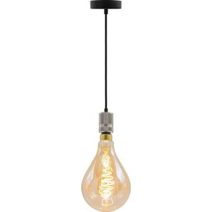 Industriële zilveren snoerpendel - inclusief XXL LED lamp - unieke croissant spiraal