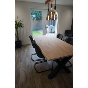 M2-Meubels - Eikenhouten eettafel | 90x180cm | X-poot mat zwart | boomstamrand