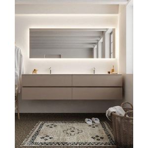 MONDIAZ VICA Badkamermeubelset - 200cm - 4 lades - wasbak Cloud dubbel - 2 kraangaten - solid surface smoke NV76342010