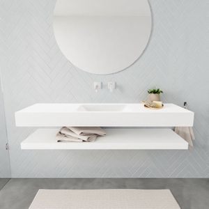 MONDIAZ - ALAN - Badkamermeubelset - Talc - Solid Surface - Vrijhangende Wastafel