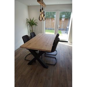 M2-Meubels - Eikenhouten eettafel | 90x180cm | X-poot mat zwart | rechte rand