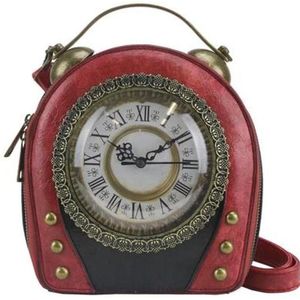 Steampunk Vintage Klok handtas met echt werkende Klok (rood)