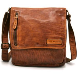 HillBurry Crossbody - Gewassen Leer Tan (cognac) - 6246/W-3069 - Soepel en Stevig Kwaliteitsleer - (bxhxd) 25cm x 27cm x 6,5cm