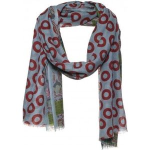 Sjaal blauw en rood - 85% wol / 15% zijde - cirkel en bloem print