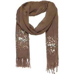 Bruine sjaal dames - Pailletten borduur - 100% Wol
