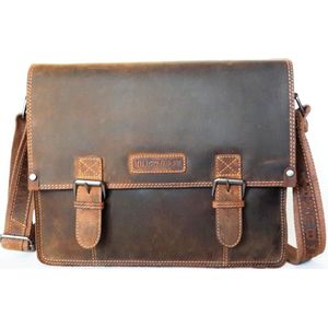 Hillburry Leren Schooltas-Postbodetas - 4092 - vintage look - Mango tan