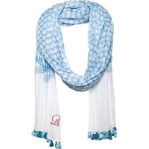 Blauwe sjaal dames - Multi print - 100% Katoen
