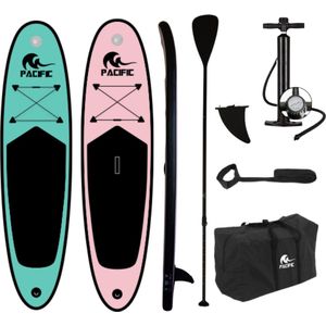 DUOSET! Pacific Sup Board Love Edition - Extra Stevig - 285 cm - Tot 100 kg - Roze/Groen