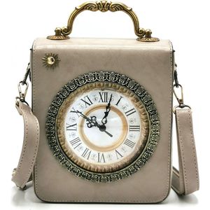 Magic Bags - Klok Tas met Werkende Klok en Borduurwerk grijs - Mooi en Extravagant- (bxhxd) ca. 18cm x 21cm x 8,0cm