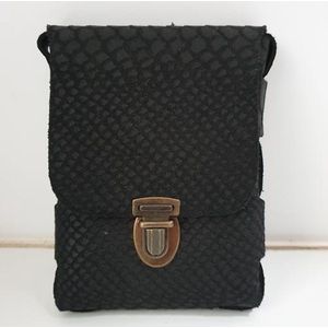 Kleine Elvy Tas Alanis Croco Zwart, schoudertas, crossbodytas