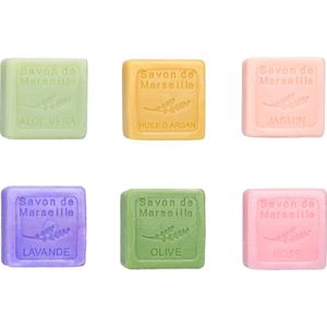 Set Marseille zeep 6 gastenzeepjes lavendel-arganolie-roos-olijf-jasmijn-aloe vera - Franse handzeep - Marseillezeep
