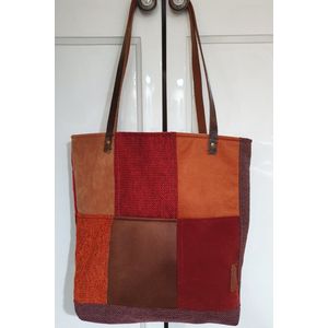 Toetie & Zo - Handgemaakte Tas - Shopper - Patchwork - Rood - Schoudertas - Boodschappentas - 40x35x13