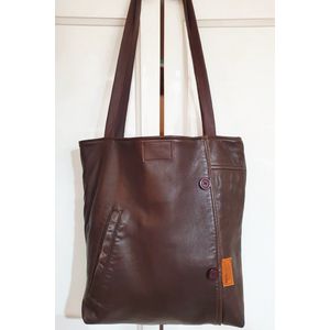 Toetie & Zo - Handgemaakte Lederen Tas - Shopper - Bruin - Schoudertas - Boodschappentas - 42x35x13