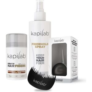 Kapilab Hair Fibers Starterset Middenbruin - Hair fibers 14 gr + Fiberhold Spray 100 ml + Toolkit - Alles voor direct voller haar