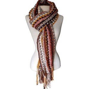 Toetie & Zo Handgemaakte Sjaal - Bohemian - Multicolor - Bruin - Beige - Wit - Creme