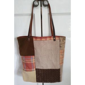 Toetie & Zo - Handgemaakte Tas - Shopper - Patchwork - Aardetinten - Schoudertas - Boodschappentas - 40x35x13