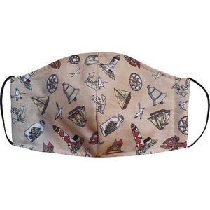 Mondkapje - Stof - Beige - Maritime - Niet Medisch - Katoen - Mondmasker -Wasbaar
