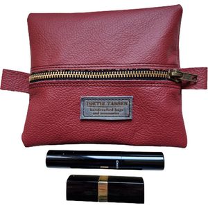 Toetie & Zo - Handgemaakte Makeuptas - Leer - Rood - Plat model - Toilettas - Etui