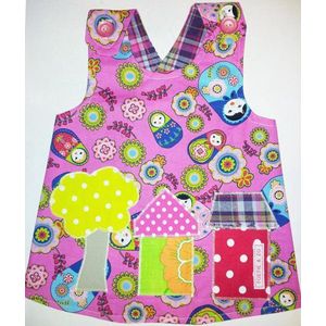 Toetie & Zo Handgemaakt Jurkje Huisjes - Schort - maat 68/74 - Schortjurkje - Overgooier - Roze