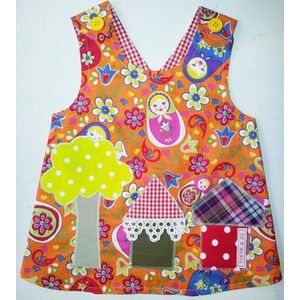 Toetie & Zo Handgemaakt Jurkje Huisjes - Schort - maat 68/74 - Schortjurkje - Overgooier - Oranje