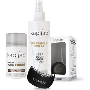 Kapilab Hair Fibers Starterset Donkerbruin - Hair fibers 14 gr + Fiberhold Spray 100 ml + Toolkit - Alles voor direct voller haar