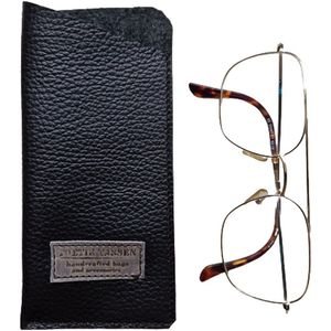 Handgemaakte Leren Brillenkoker Zwart - maat S - 8bx17 - Brillenetui - Brillentas - Leder - Leesbril