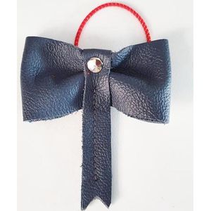 Toetie & Zo Handgemaakte Leren Haarelastiek Strik Blauw, haaraccessoire