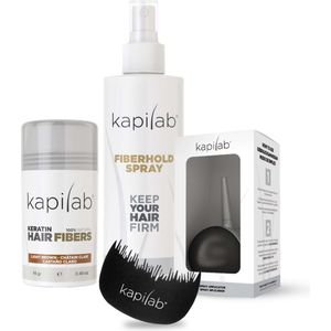 Kapilab Hair Fibers Starterset Lichtbruin - Hair fibers 14 gr + Fiberhold Spray 100 ml + Toolkit - Alles voor direct voller haar