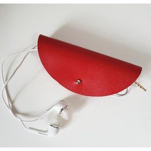 Toetie & Zo Handgemaakte Leren Hoesje Oordopjes - Rood - Snoer Opberger - Telefoonoplader - Koptelefoon Opberger