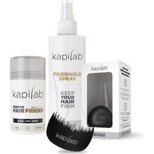 Kapilab Hair Fibers Starterset Zwart - Hair fibers 14 gr + Fiberhold Spray 100 ml + Toolkit - Alles voor direct voller haar