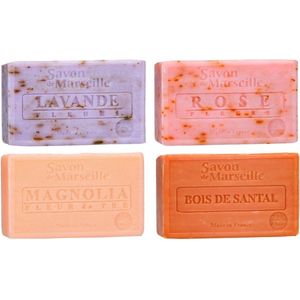 Set Marseille zeep 4x100 gram in geuren lavendel-rozen-magnolia-sandalwood